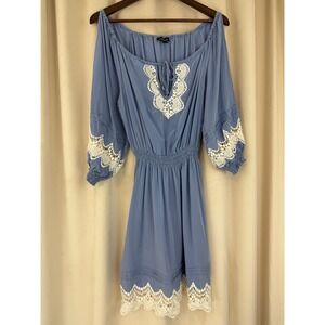 Vintage Bebe 100% Silk Periwinkle‎ Blue Cold Shoulder Lace Dress – Size Small